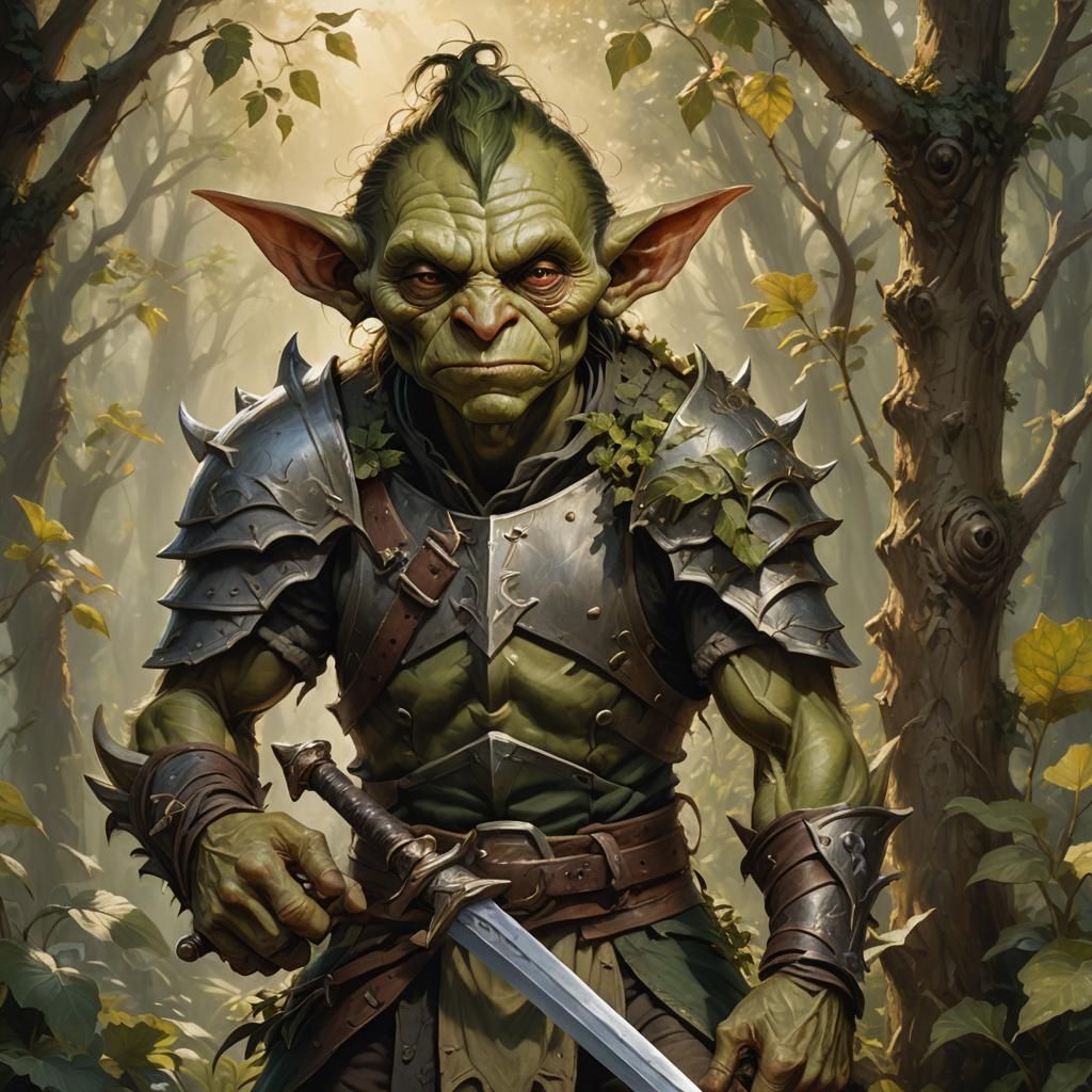 Goblin Warrior Portrait in Oil on Canvas Style