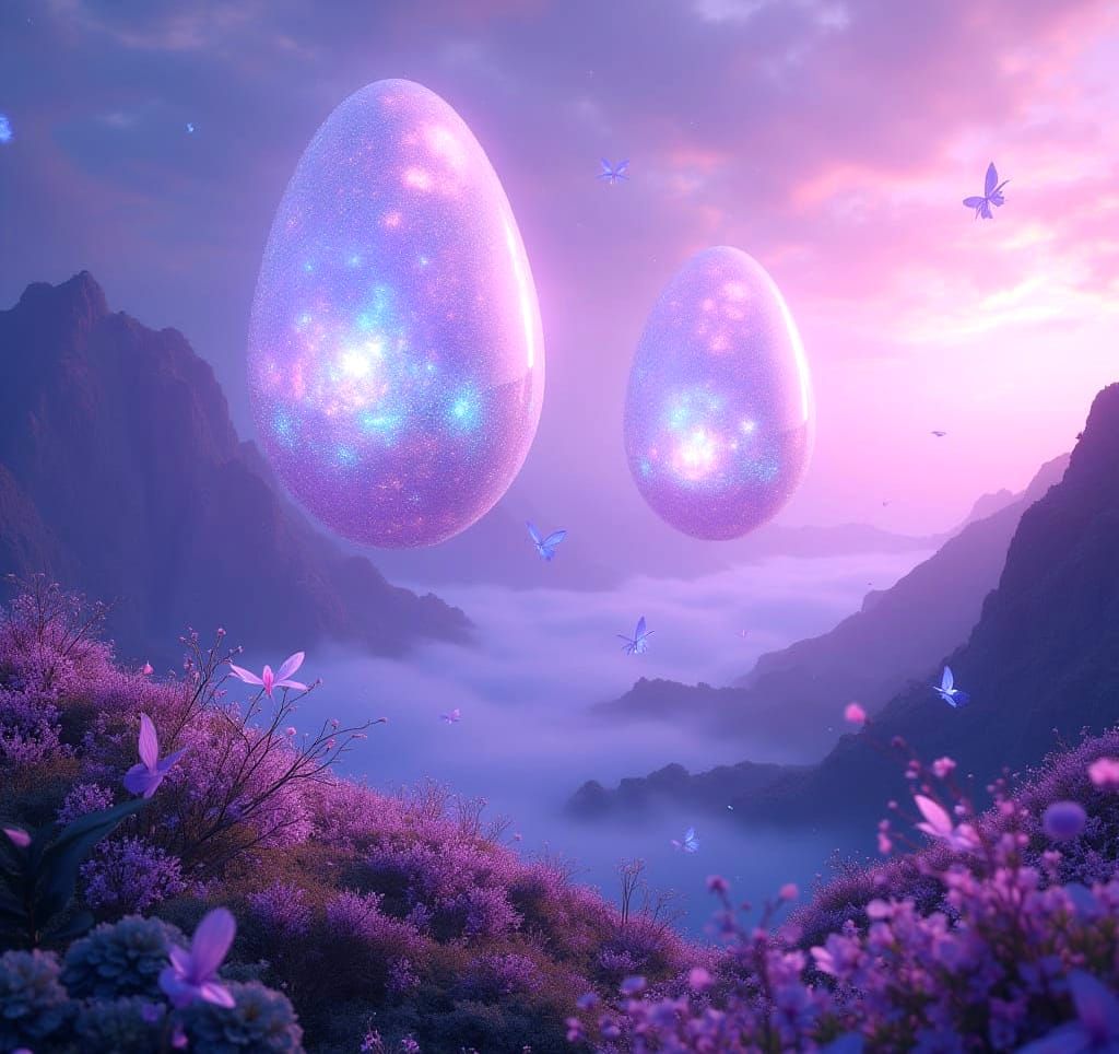 Surreal Iridescent Spaceships Soar Through Mystical Alien La...