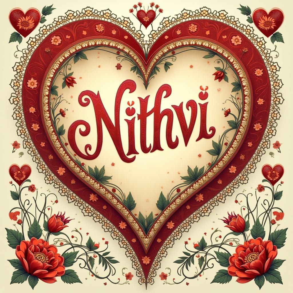Art Nouveau Heart with Sparkling Name
