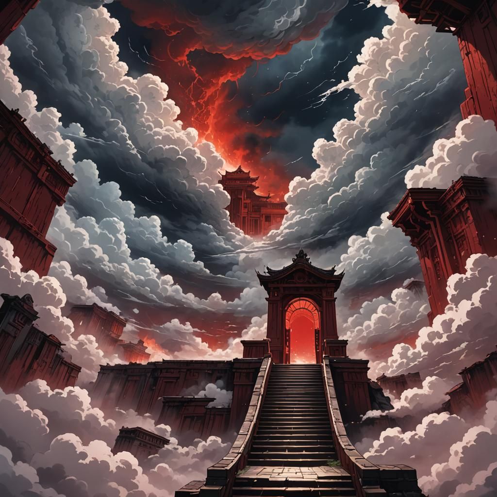 Anime Style Hell's Gate with Cinematic Lighting