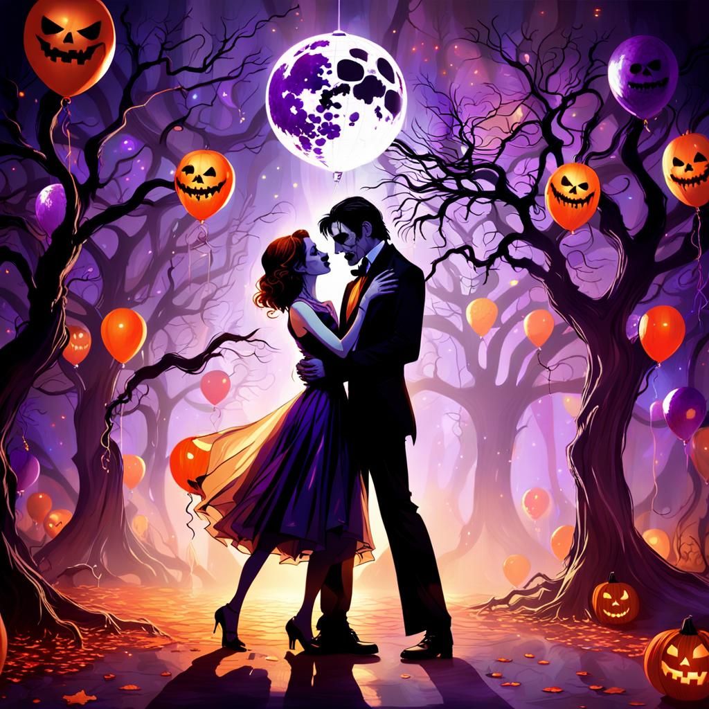 Vampire and Zombie Prom Dance in Dark Fantasy Style