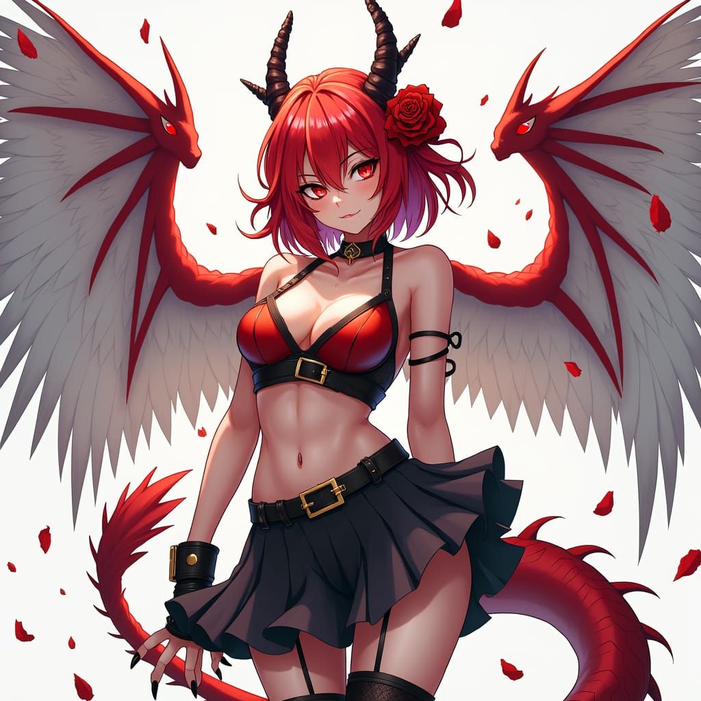 Anime Dragon Girl with Angel Wings in Studio Trigger Style