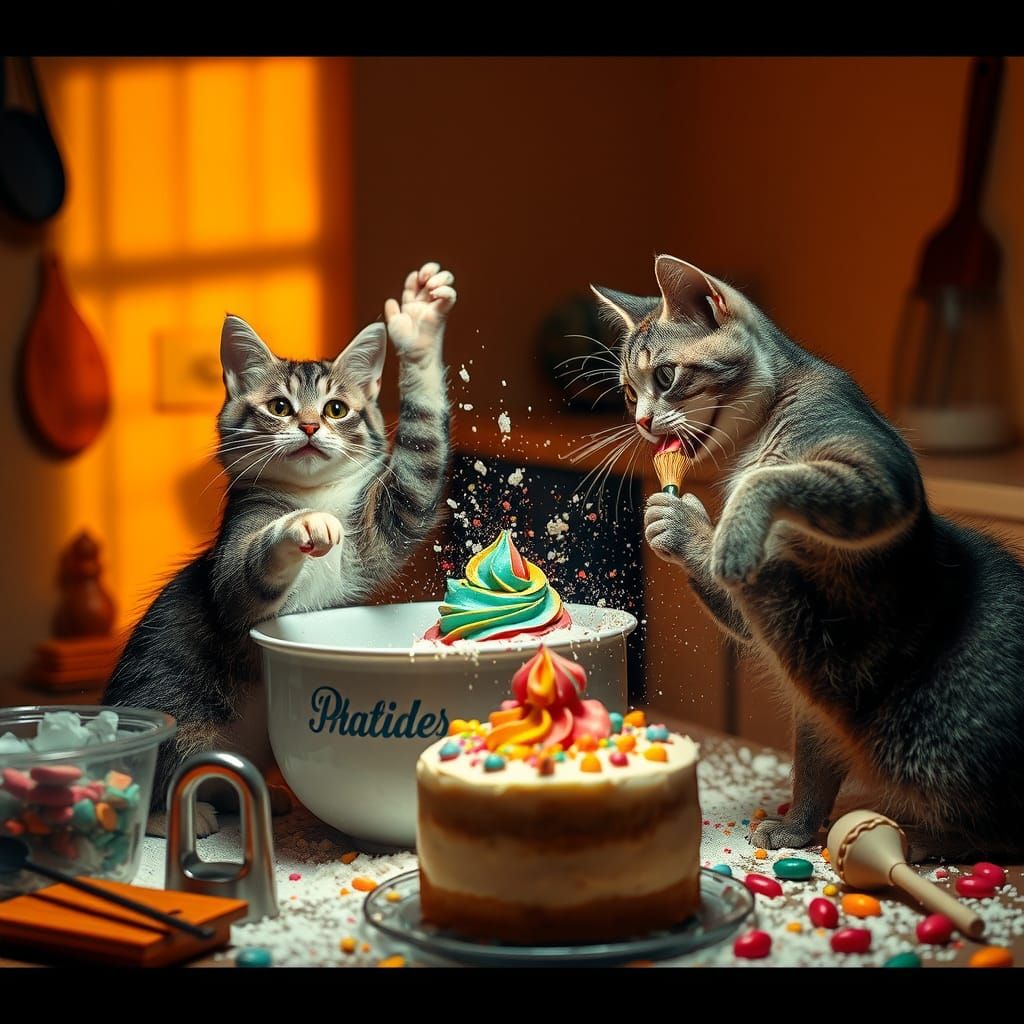 Cats' Chaotic Baking Adventure in Cozy Kitchen