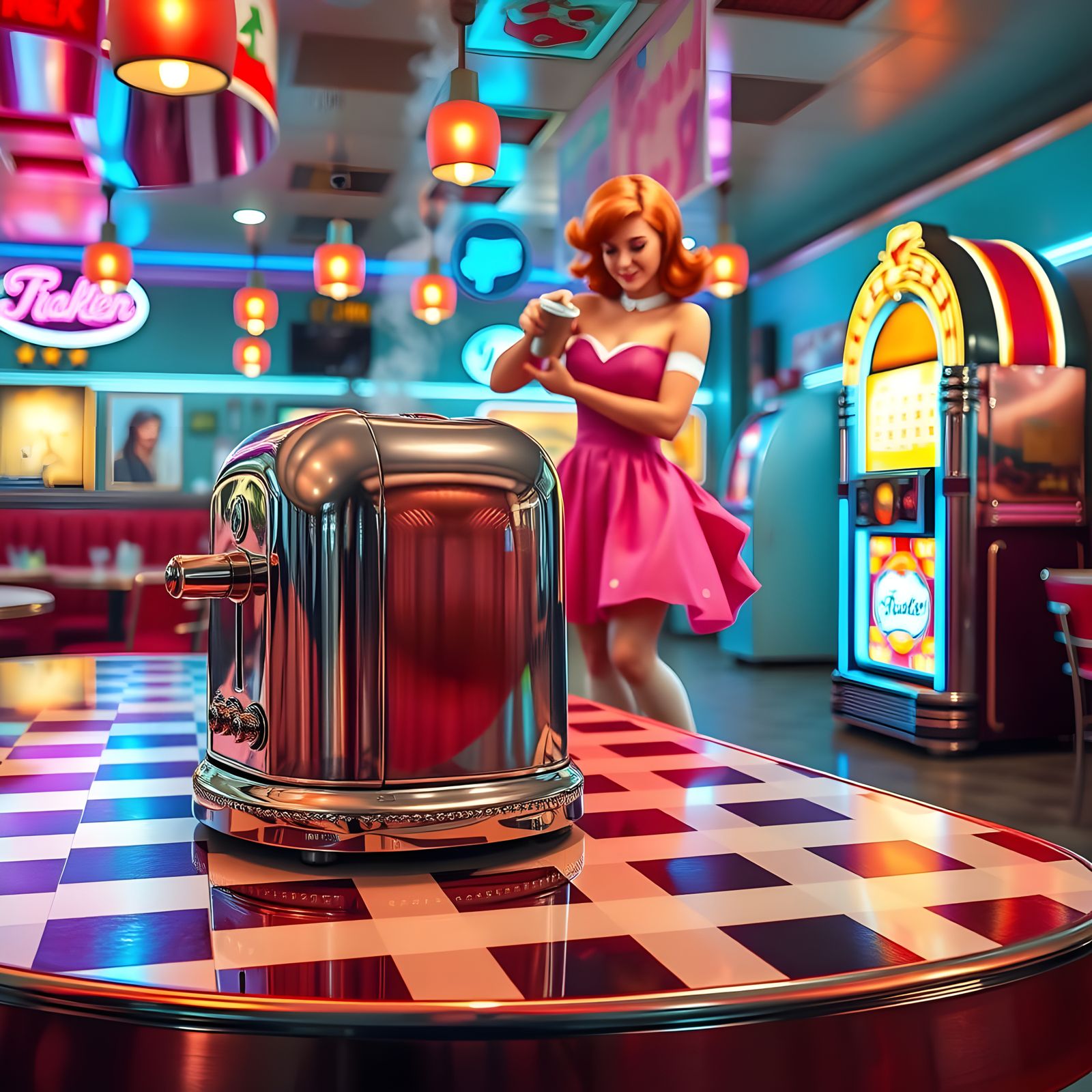 Chrome Toaster in 1950s Diner, Photorealistic Style