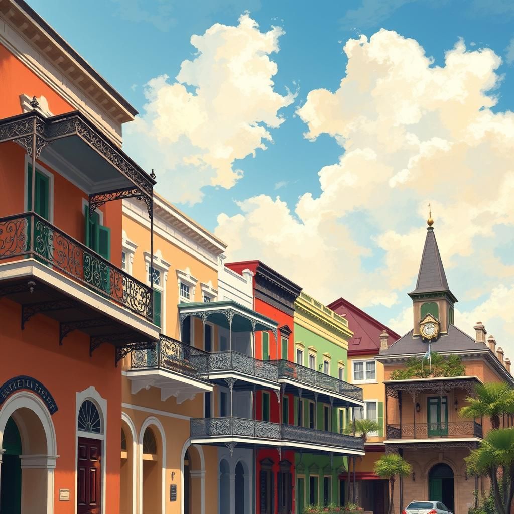 French Quarter Architecture in Impressionist Style