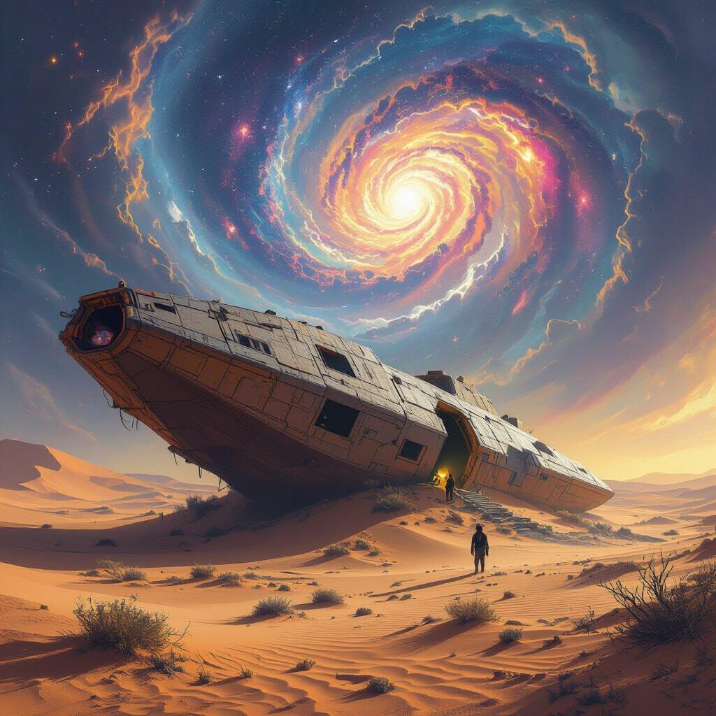 Cosmic Desert Flora Reclaims Derelict Spaceship