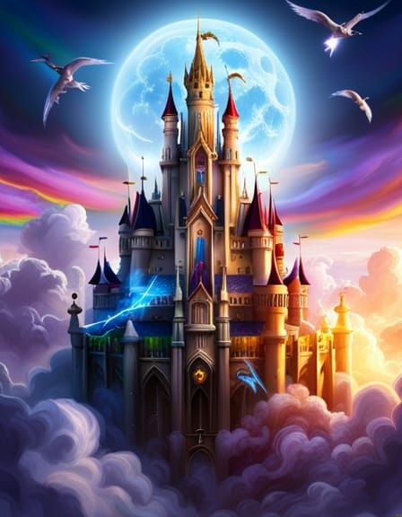 Fantastical Castle Floating in a Heavenly Sky