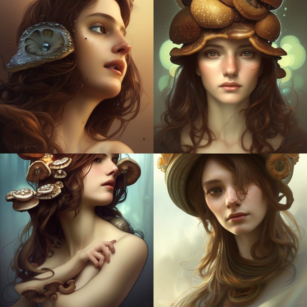 Mushroom Lady Portrait in Cottagecore Style