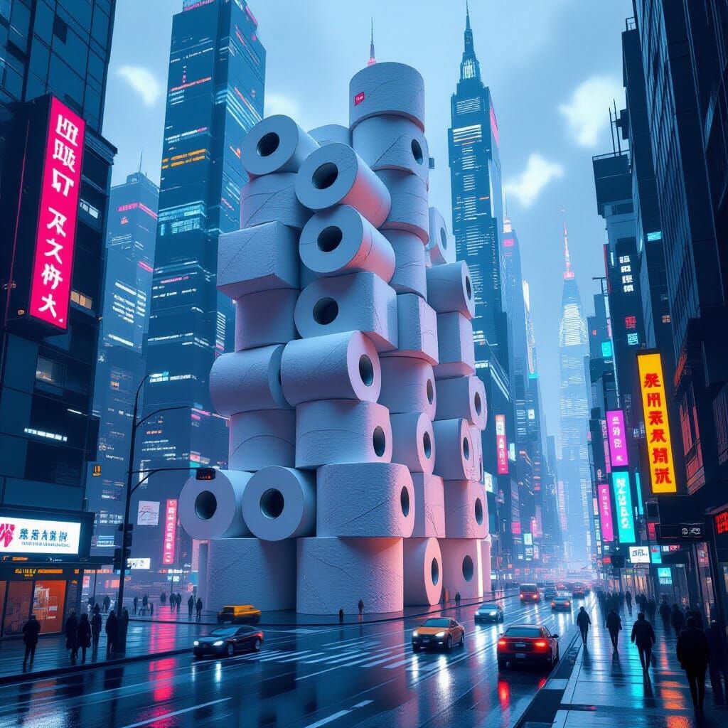 Toilet Paper Cityscape in Futuristic Style