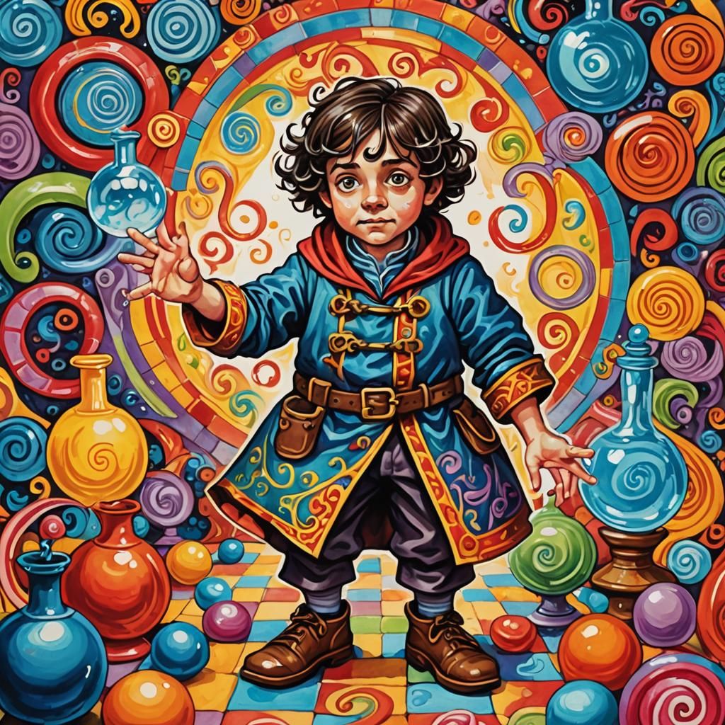 Child Alchemist in Candyland Gouache Wonderland