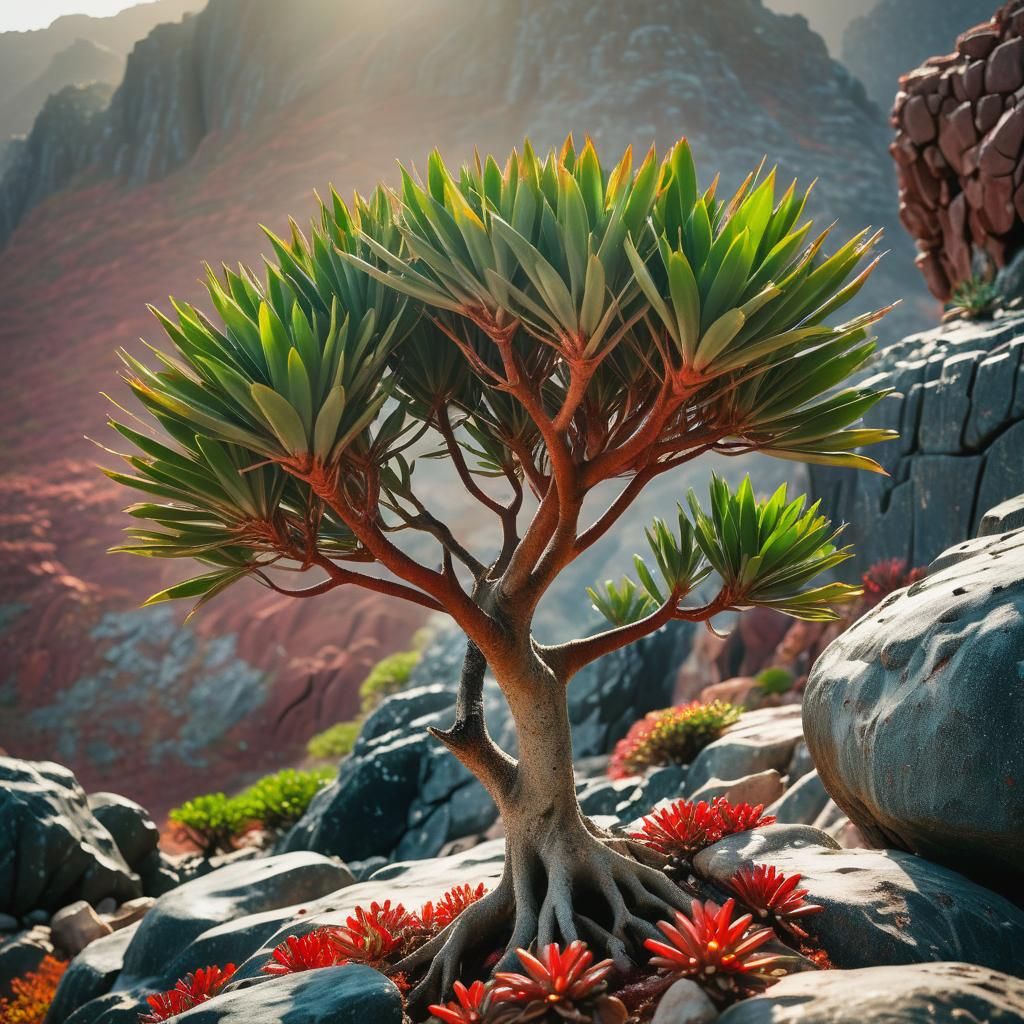 Majestic Dragon Blood Tree at Sunrise: Nature Photography