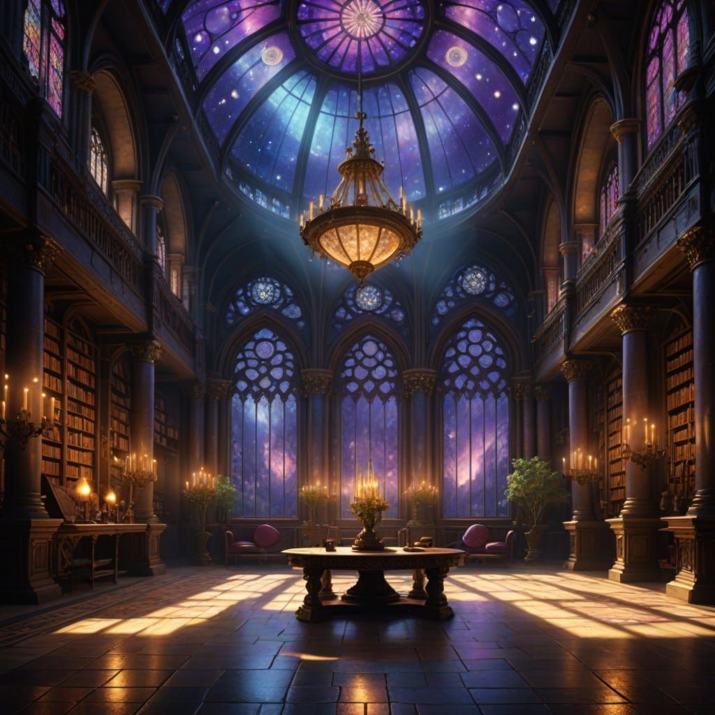 Magical Academy Hall: Students Practice Spells in Ornate Cha...