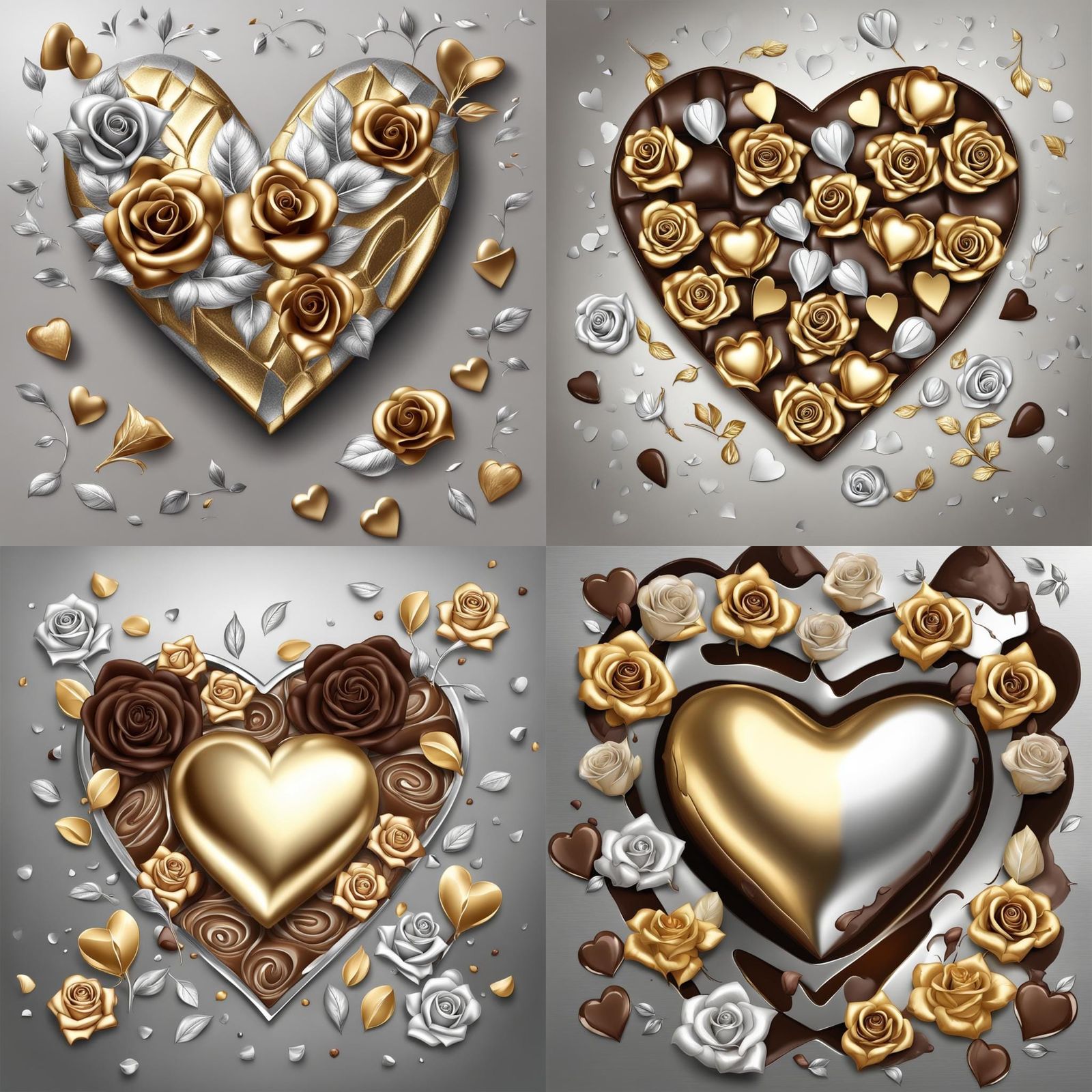Golden Heart with Silver Roses and Chocolate