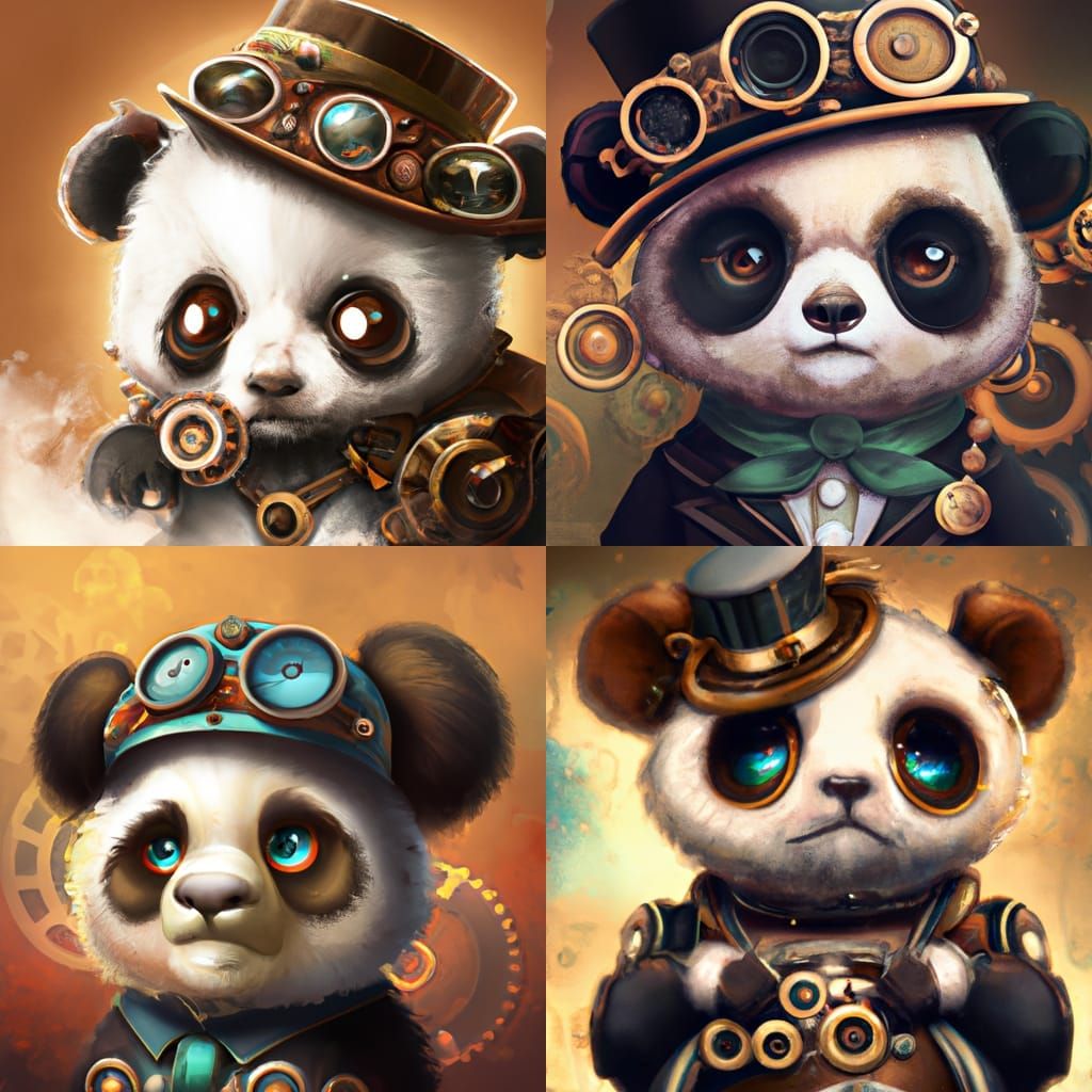 Chibi Steampunk Panda Character Design