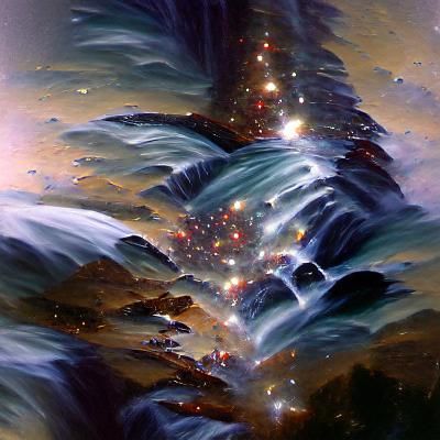 Waterfall Merging Into Stars: Oil Painting