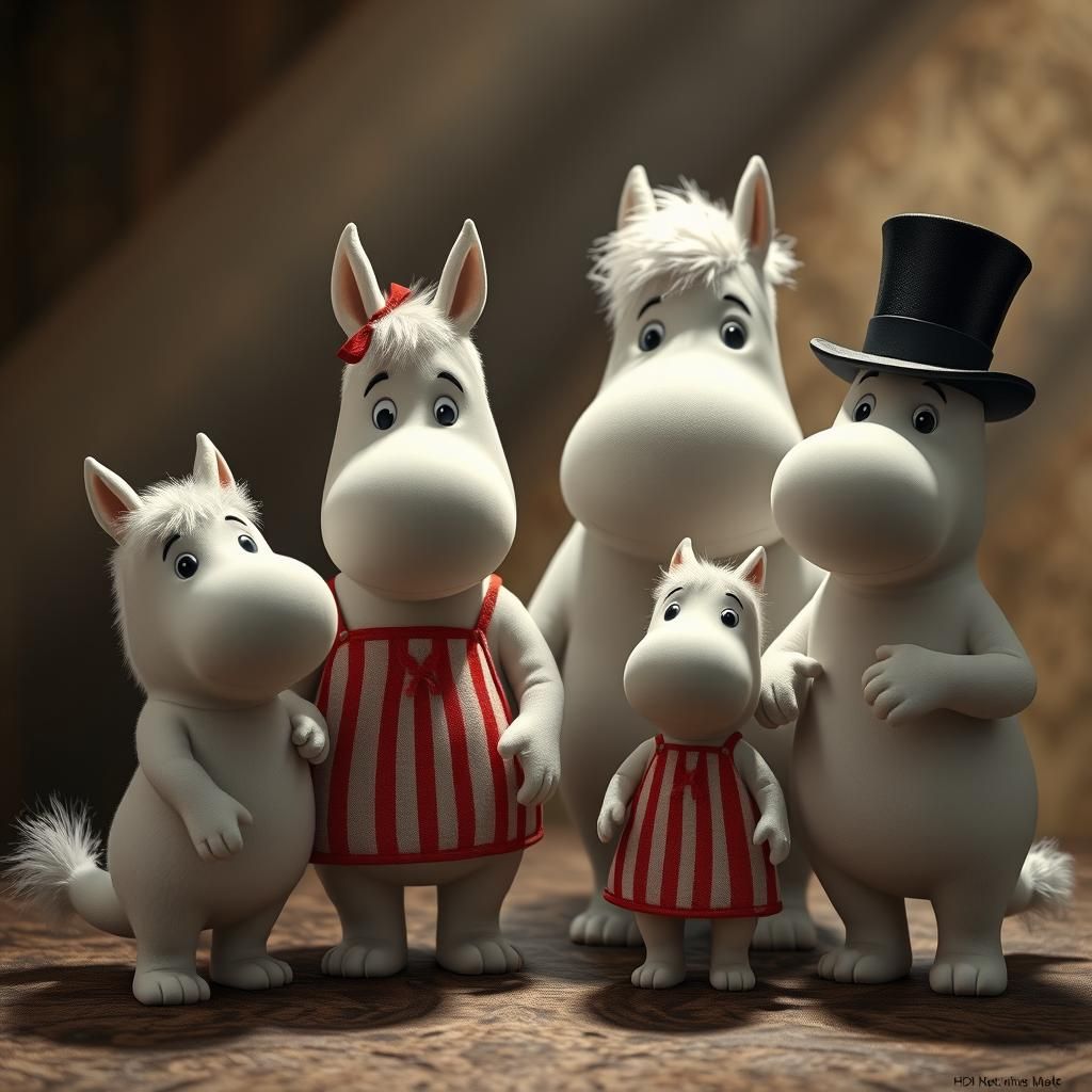 Hyperrealistic Family Portrait of the Moomins