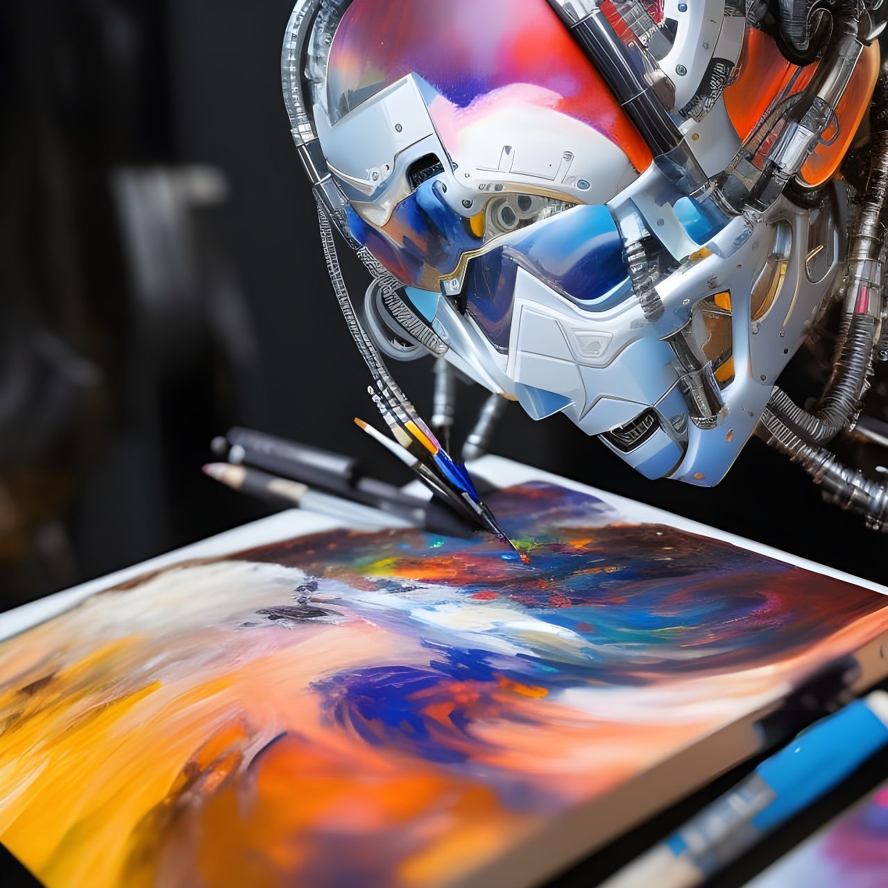 Futuristic Cyborg Artist in Neo-Gothic Studio