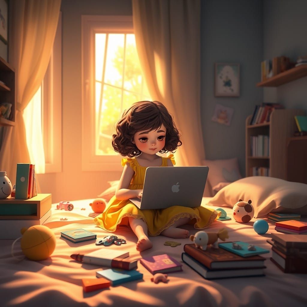 Whimsical Girl's Cozy Bedtime Moment