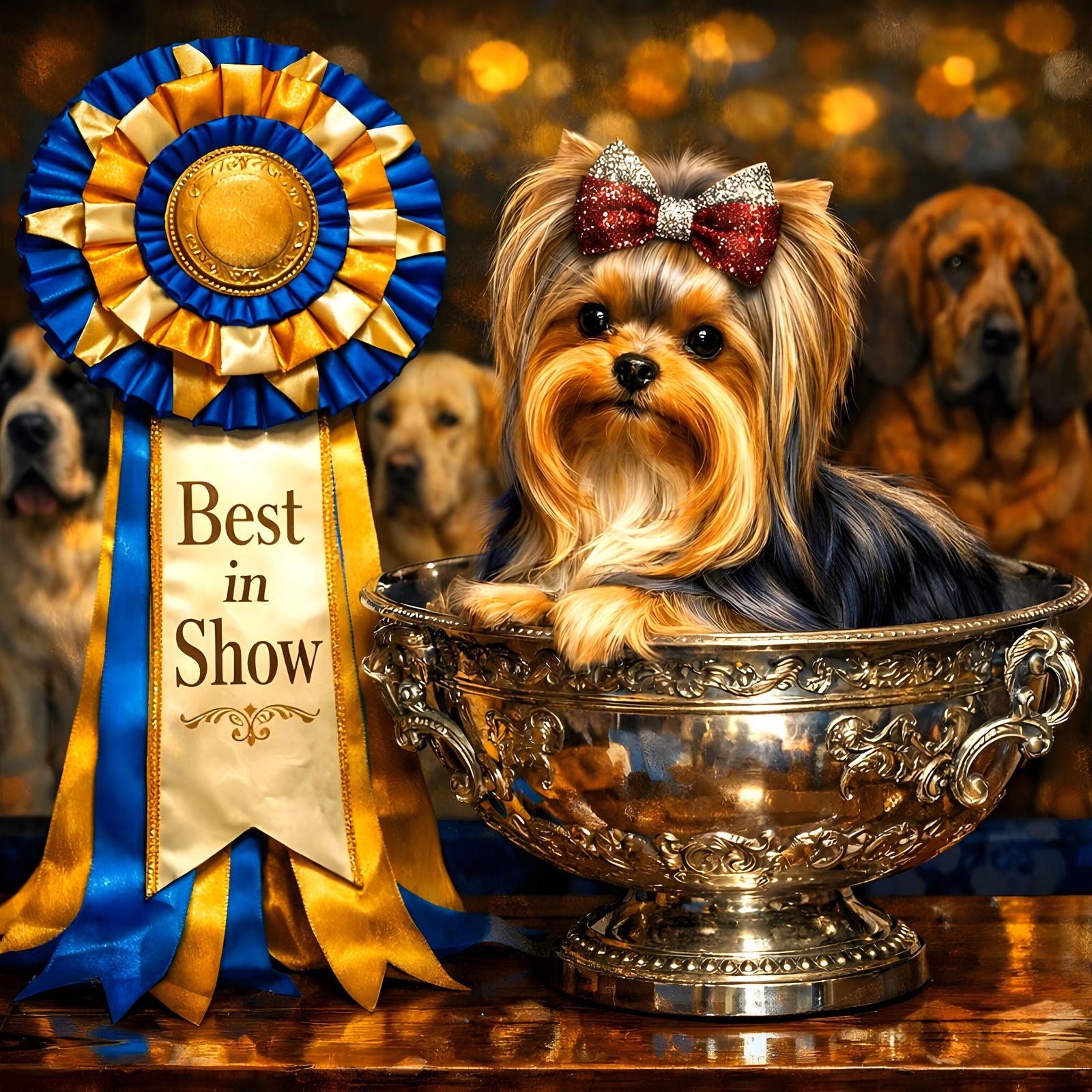 Yorkshire Terrier Wins Best in Show Trophy