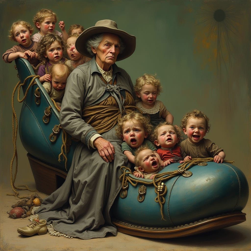 Whimsical Mother of Many in a Magical Shoe