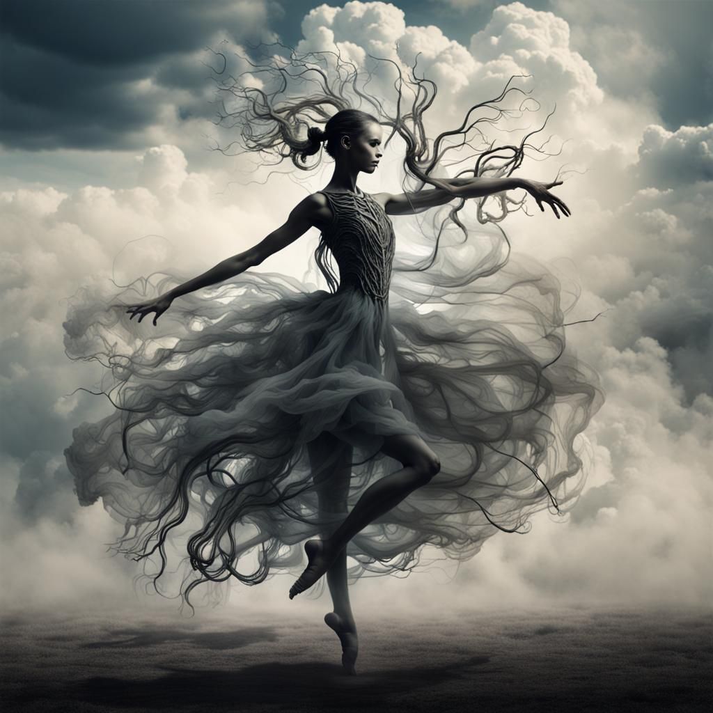 Ballet Dancers in Cloudscape, Biomechanical Style