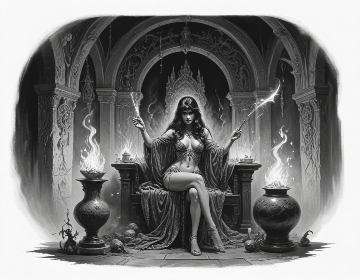 Mistress of the Ancient Flames in Retro-SciFi Fantasy Style