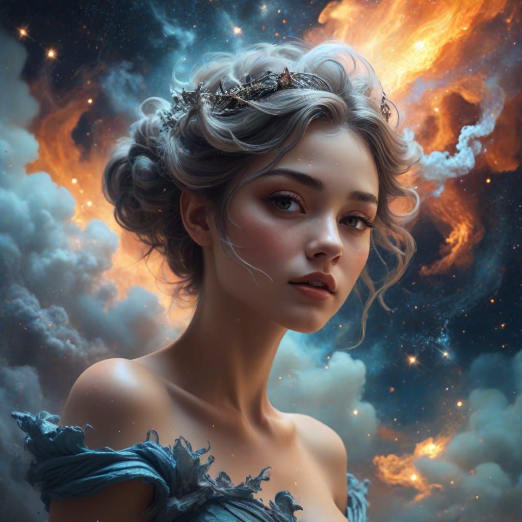 Ethereal Ash Fairy in Surreal Space Painting
