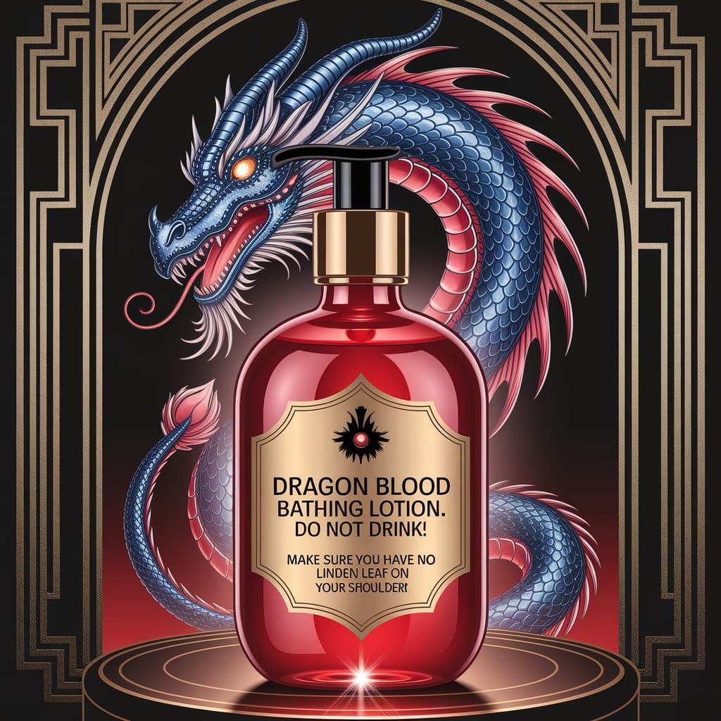 Luxurious Art Deco Bottle of Dragon Blood Bathing Lotion