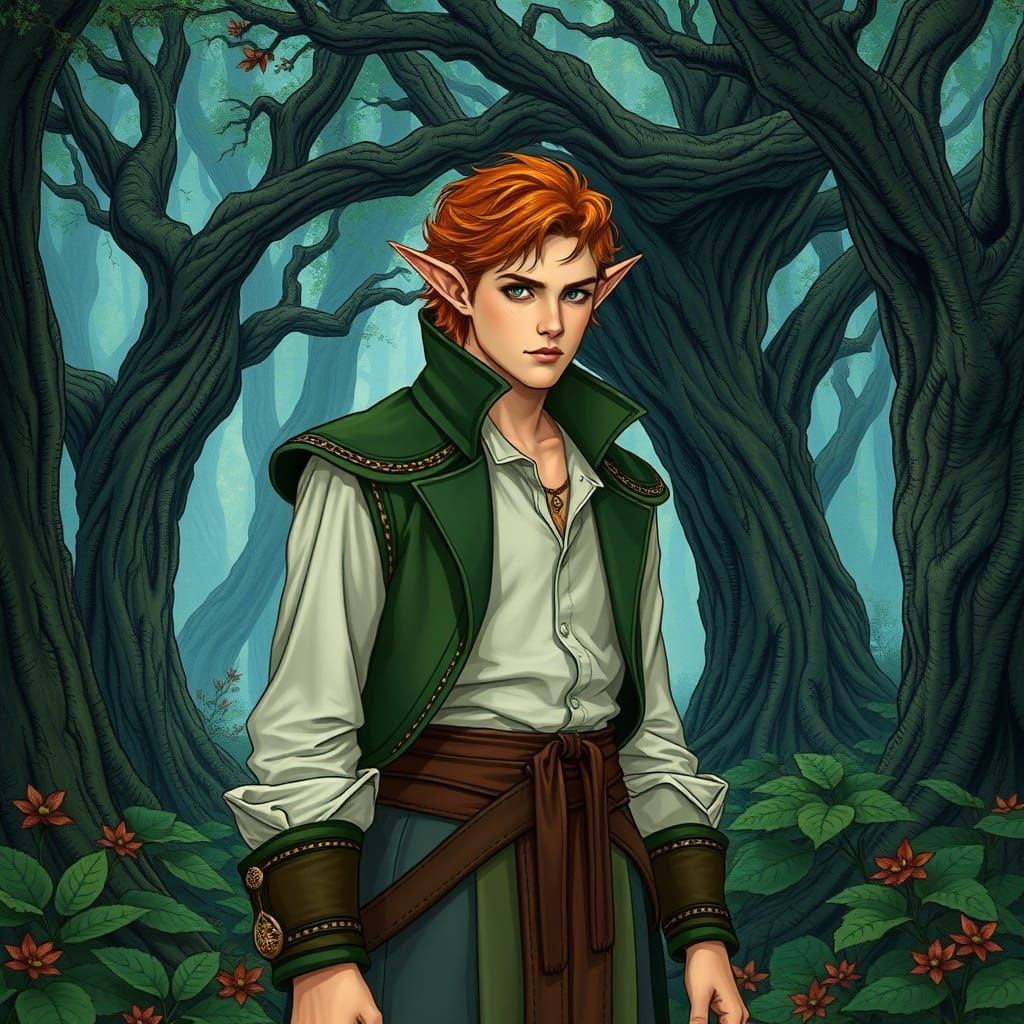 Elegant Elf in Whimsical Forest Scene