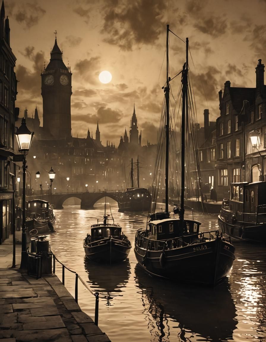 Steampunk River Thames Ink Painting