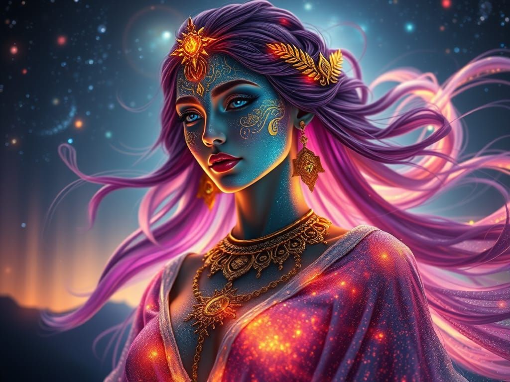 Cosmic Goddess Shines with Celestial Beauty