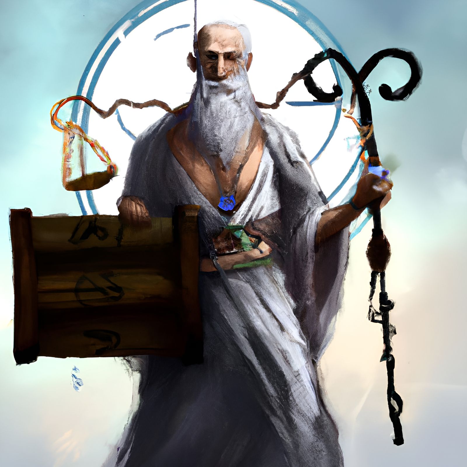 Hippocrates with Caduceus in Aetherpunk Digital Art
