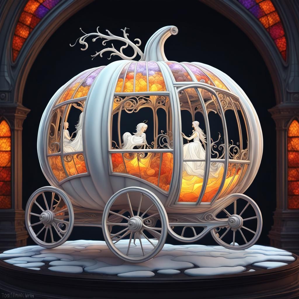 snow-white carriage carved in a pumpkin