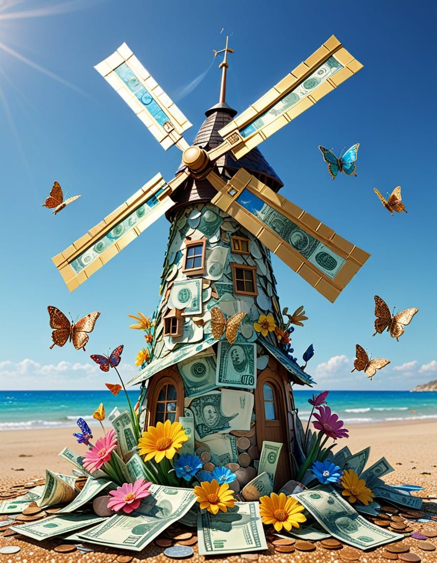 Money Art: Windmill Scapes & Butterflies in Spring Light