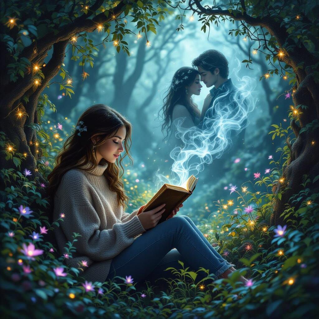 Enchanted Forest Reader in Romantic Light