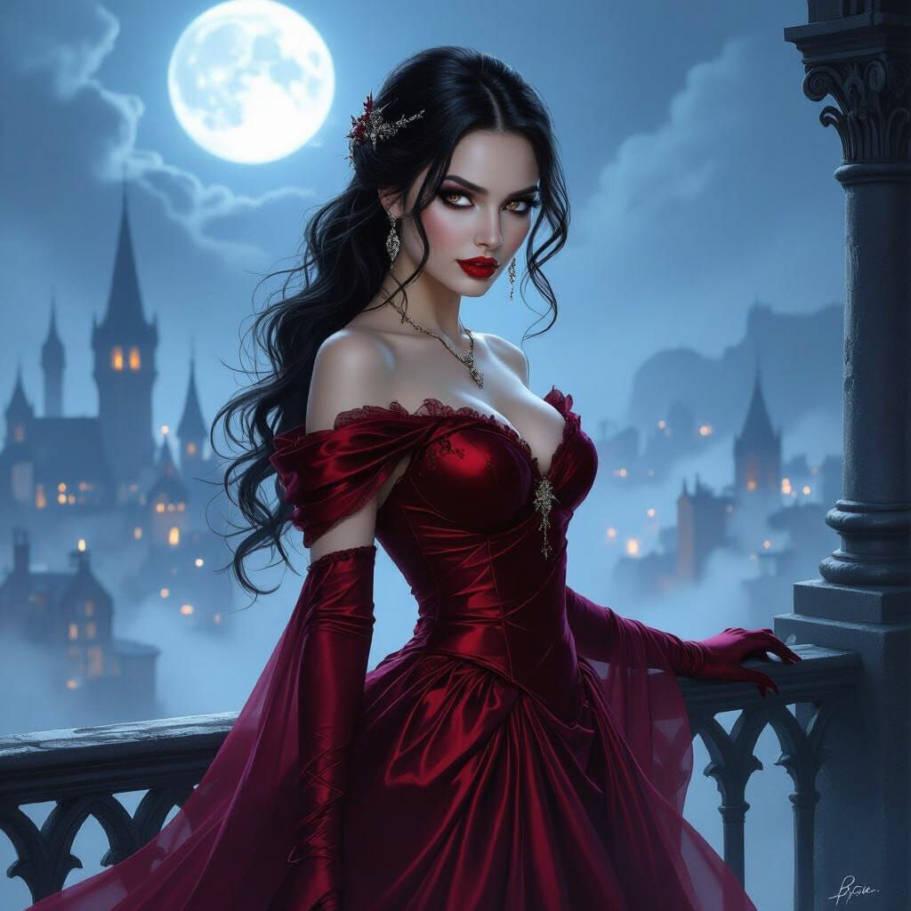 Dove Cameron as Vampire Goddess in Crimson Gown
