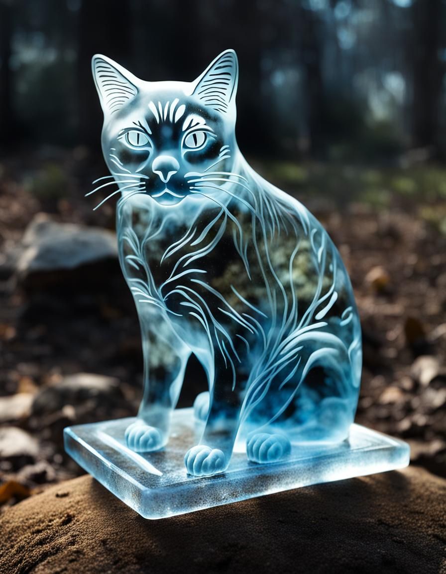 Translucent Glass Ghost Cat in Pet Cemetery