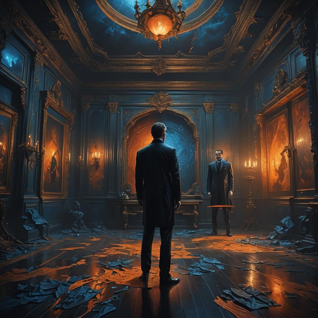 Mysterious Man in Black: Surreal Digital Art