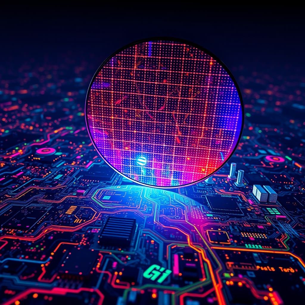 Neon Dreamscape of a Silicon Wafer