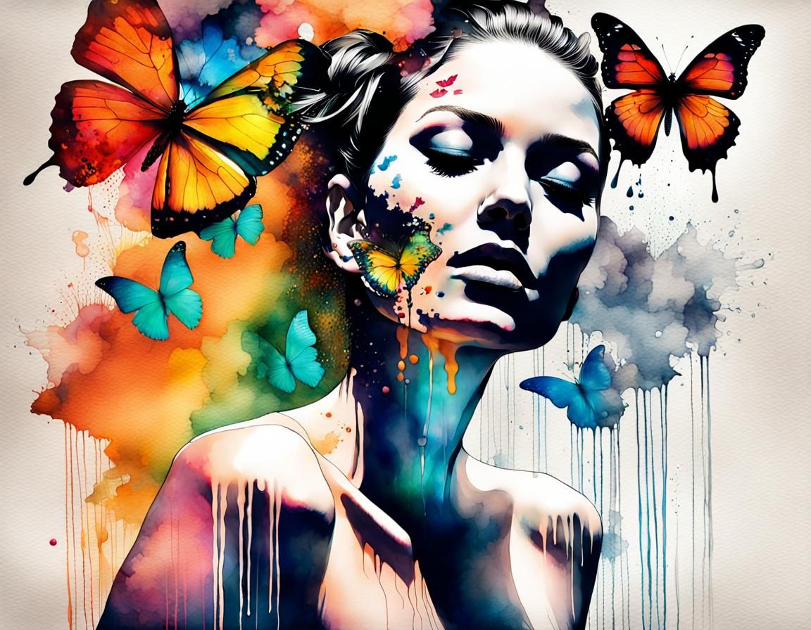 Surreal Double Exposure Portrait in Polychromatic Graffiti S...