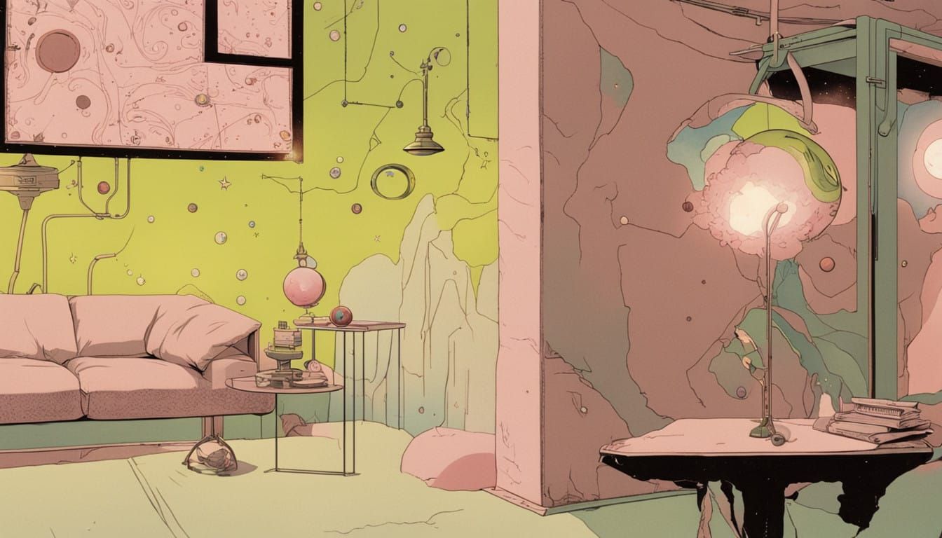 Retrofuturistic Cosmic Scene with Girl and Quantum Calculato...