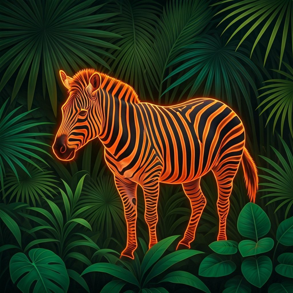 Neon Zebra in a Green Jungle