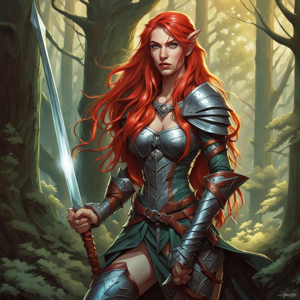 Elf Warrior with Magical Rapier in Comic Book Art