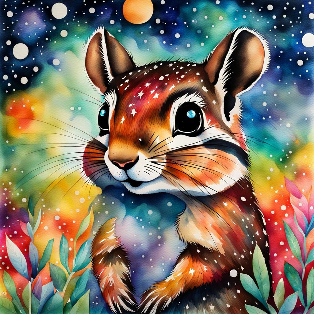 Playful Chipmunk Portrait in Dot Art Style