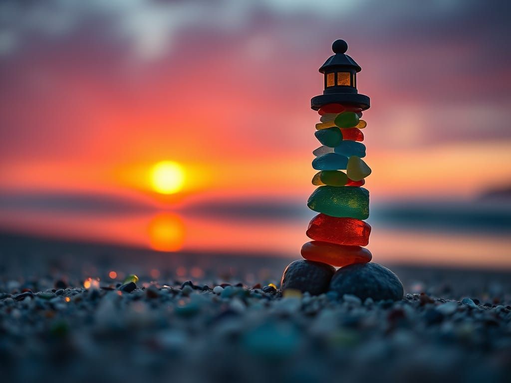 Sea Glass Lighthouse at Dramatic Sunset