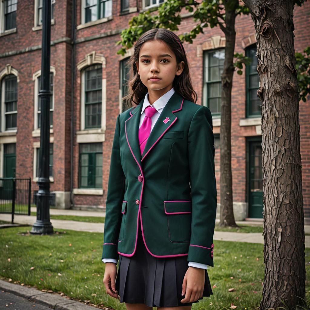 Schoolgirl in Dark Green Blazer: Hyperrealistic Portrait