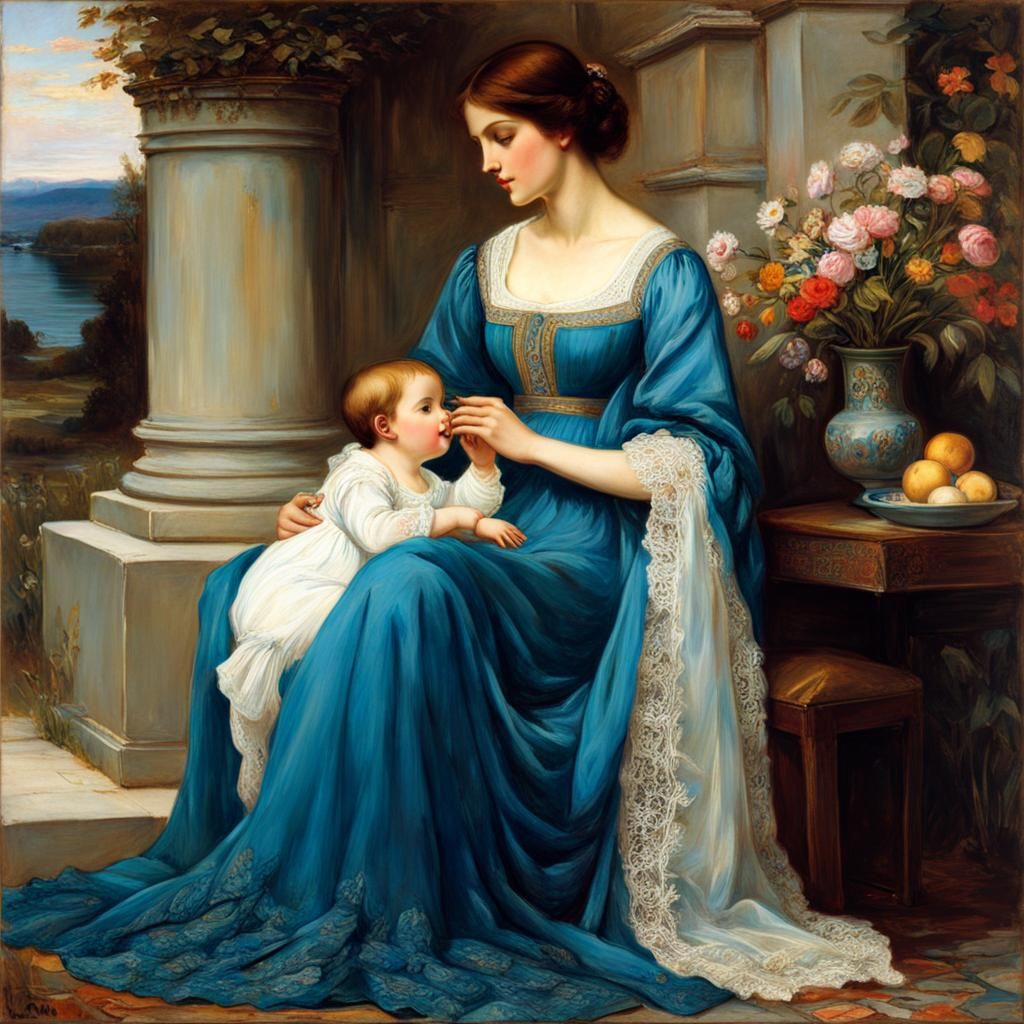 Lady and Son, Pre-Raphaelite Style Portrait