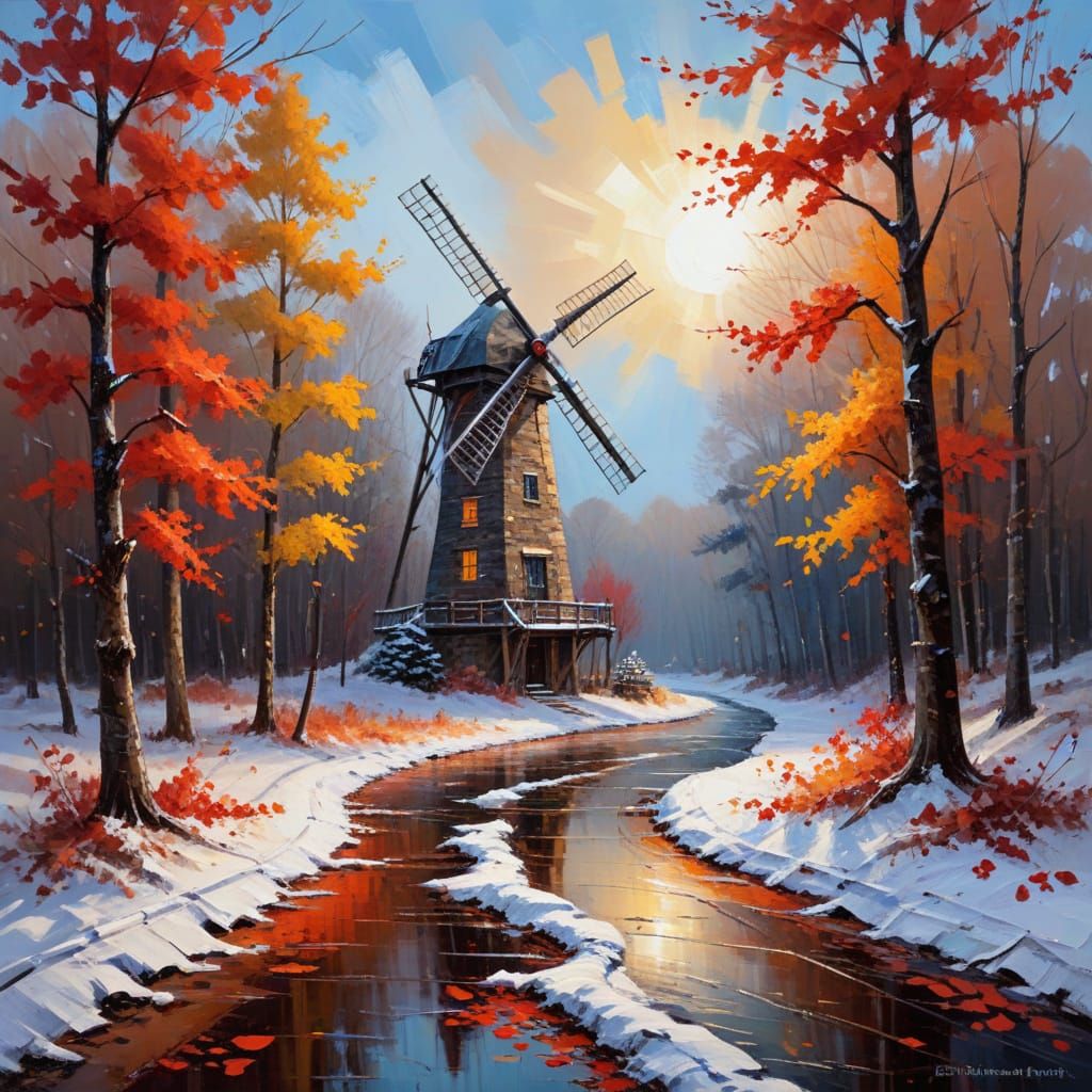 Winter Windmill: Impasto Painting with Bold Brushstrokes