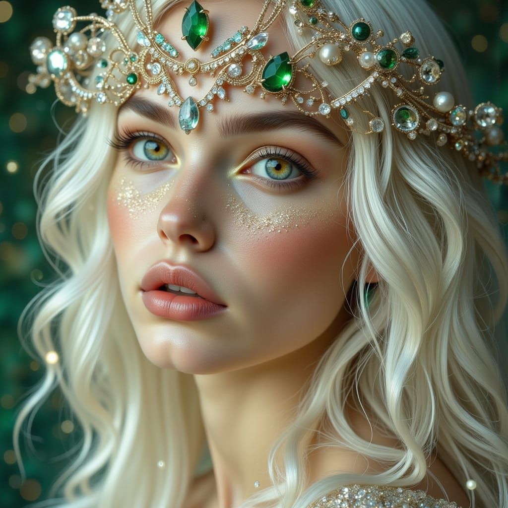 Elegant Woman with Emerald Eyes in Art Nouveau Style