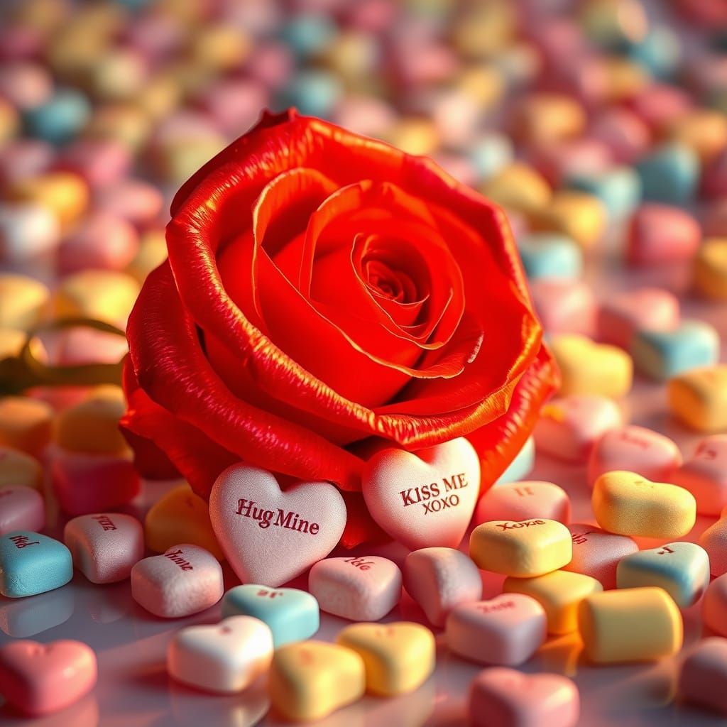 Hyperrealistic Rose Blossoms into Candy Hearts in Whimsical ...